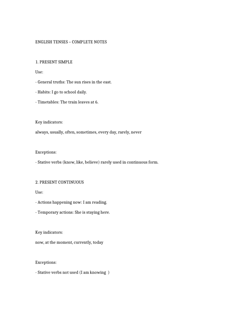 English Tenses Notes | PDF