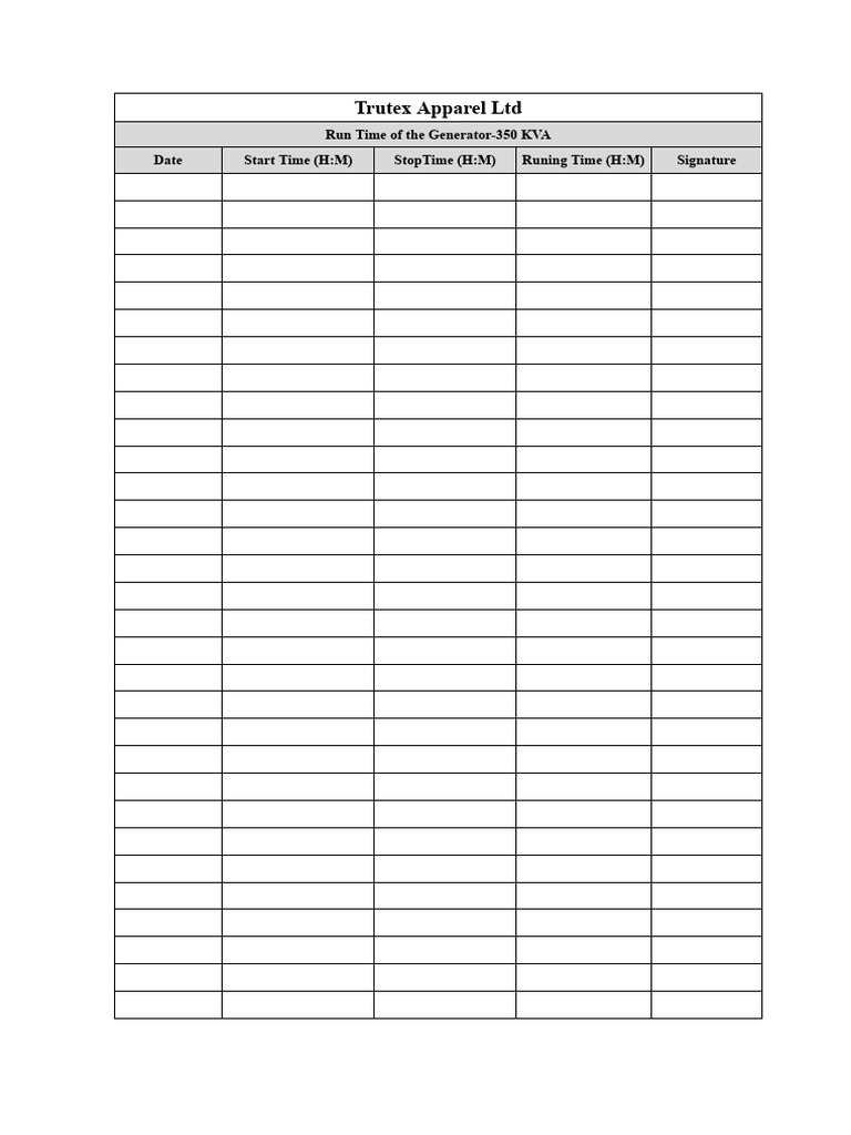 Generator Daily Log Book - Google Sheets | PDF