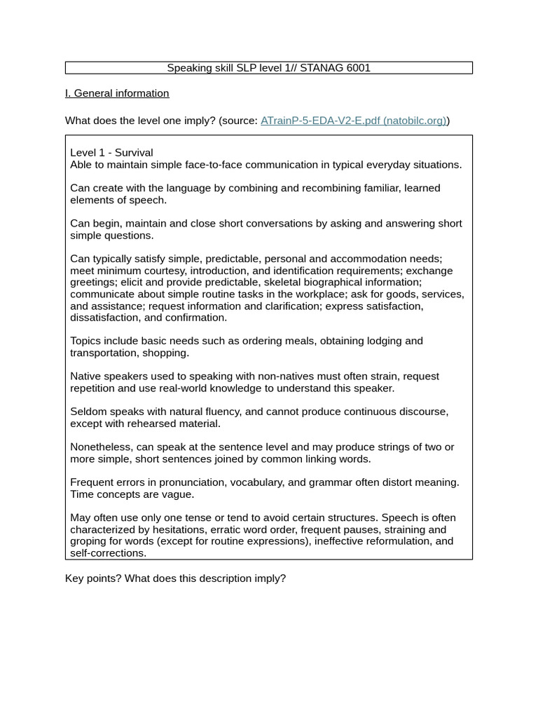 Speaking Skill SLP Level 1 | PDF | Linguistics | Human Communication