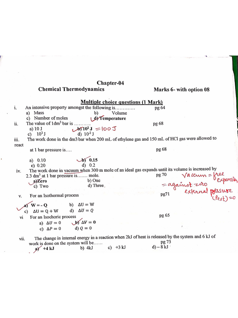 Chap 4 Thermodynamics QB Solution | PDF