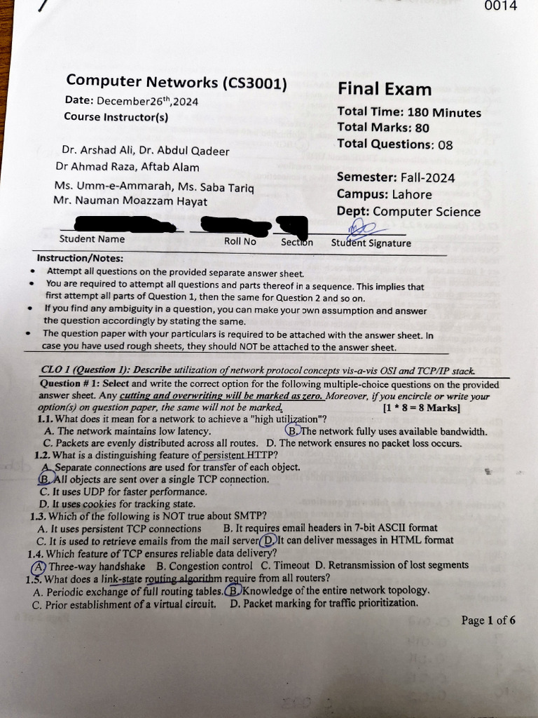Computer Networks Final Fall 2024 | PDF