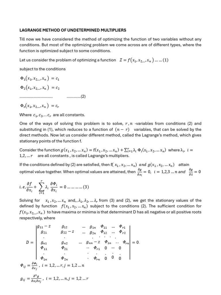 1.5lagrange Method of Undetermined Multipliers | PDF | Mathematical ...