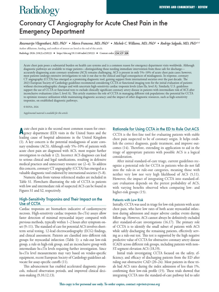 Coronary CT Angiography For Acute Chest Pain in The Emergency ...