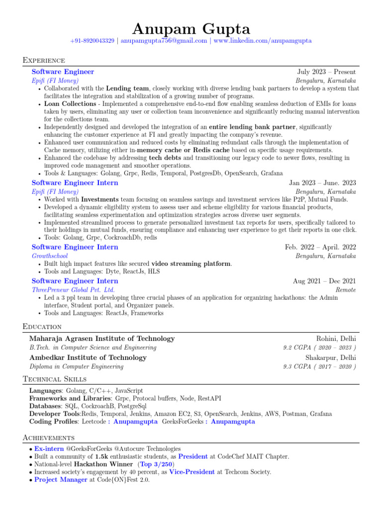 Anupam Gupta Resume | PDF | Computing | Information Technology