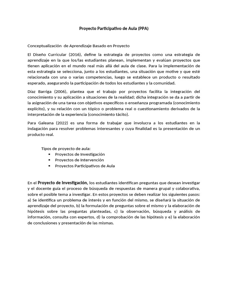 Proyecto Participativo de Aula | PDF | Plan de estudios | Enseñando
