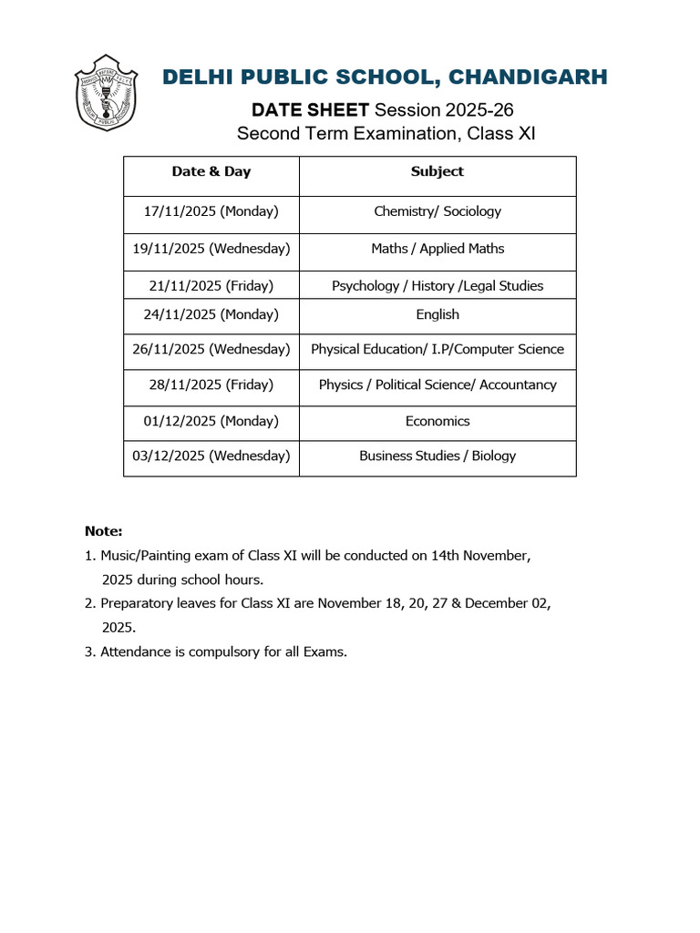 Date Sheet and Syllabus Class XI Second Term Exams | PDF | Chemistry ...