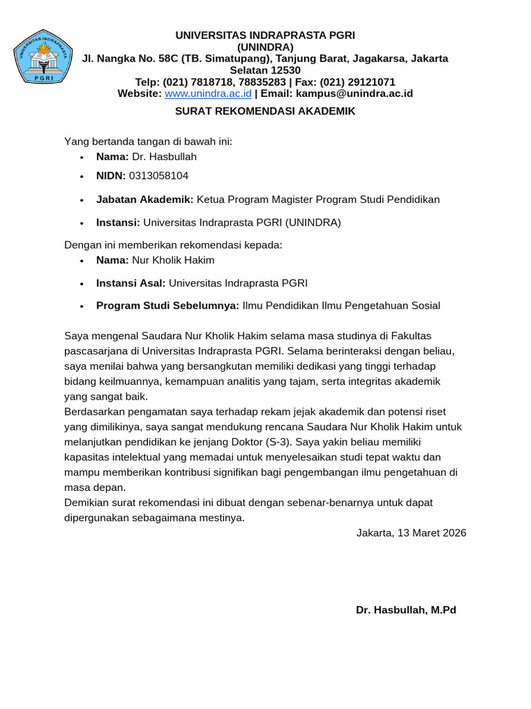 Surat Rekomendasi Akademik | PDF