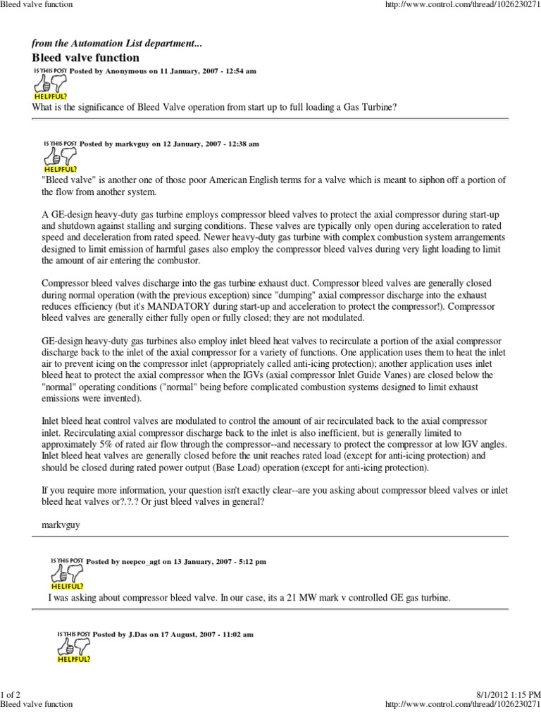 Compressor Bleed Valve Function PDF Turbine Gas Turbine