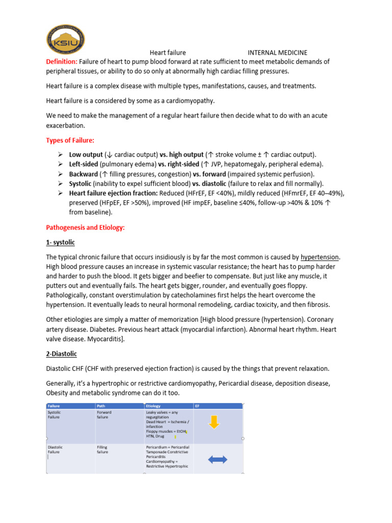 Heart F Handout | PDF | Heart Failure | Heart