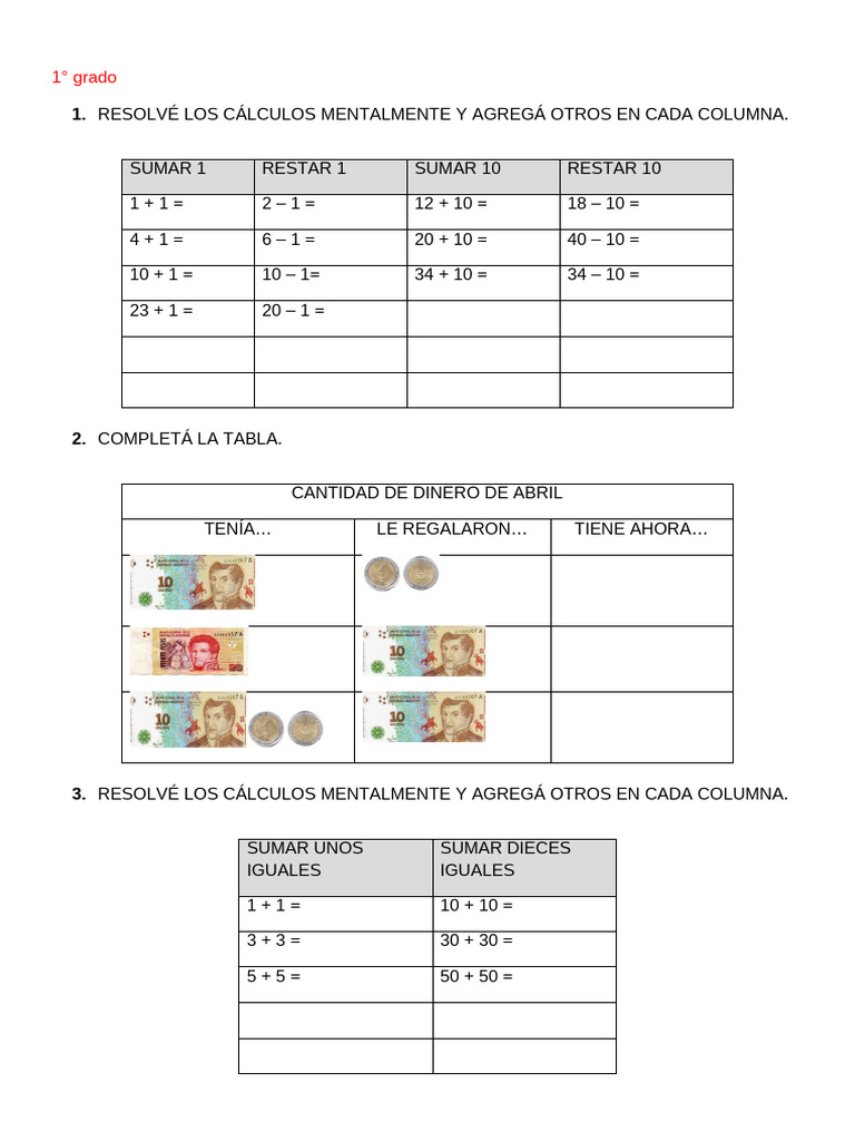 1 Grado Matematicas | PDF