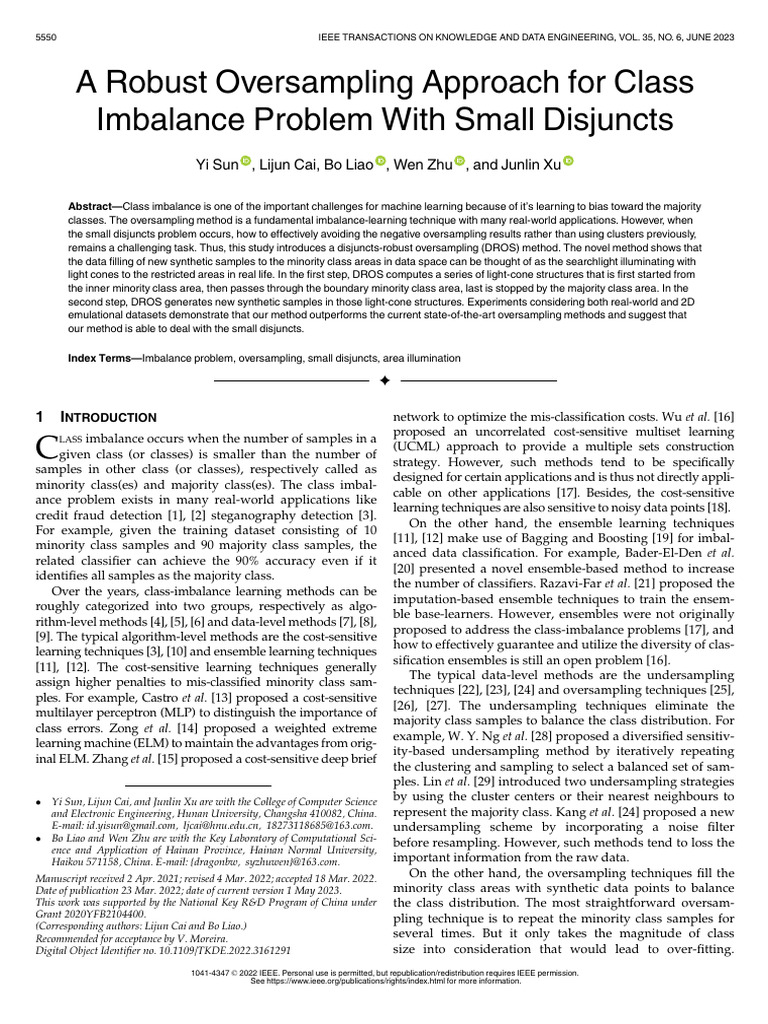 A Robust Oversampling Approach For Class Imbalance Problem With Small ...
