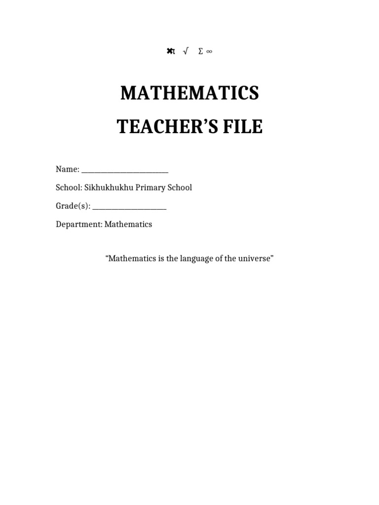 Mathematics Teacher File Cover Pages | PDF