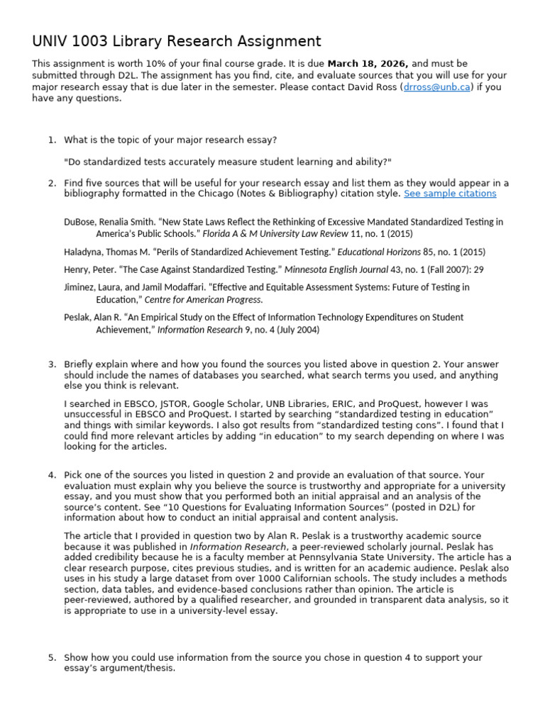 Library Assignment (4) Fnal | PDF | Essays | Standardized Tests