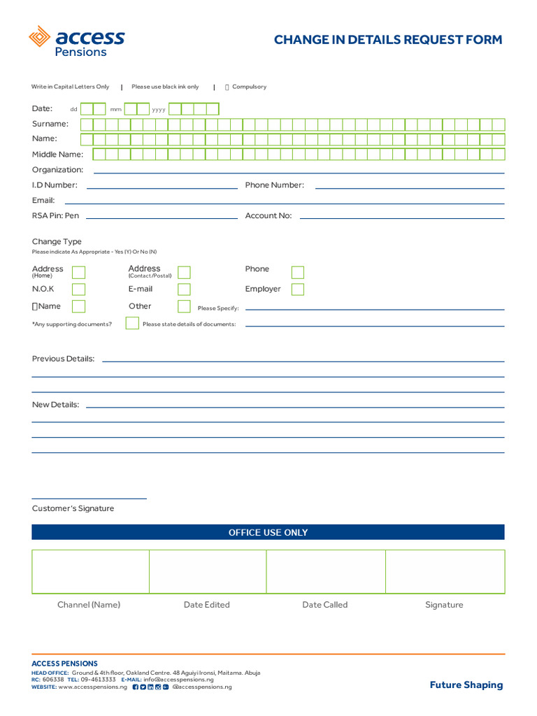 Change in Details Form | PDF