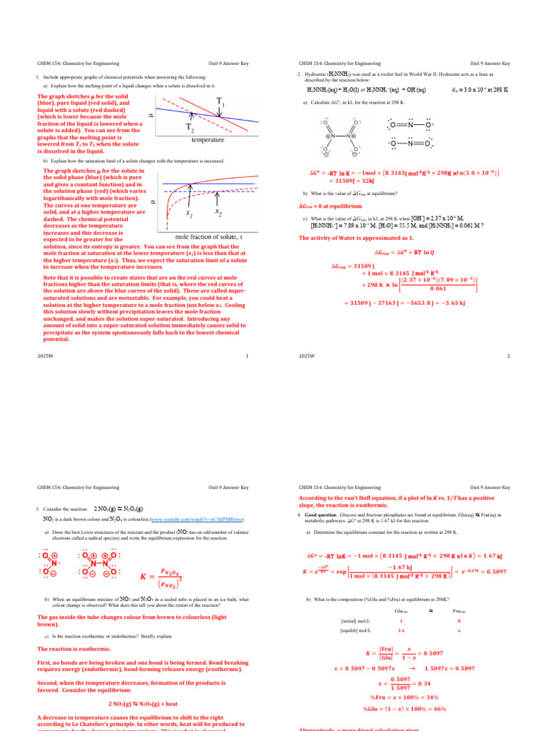 2025W - CHEM154-WS-Unit 9 - KEY | PDF | Sulfate | Chemical Equilibrium