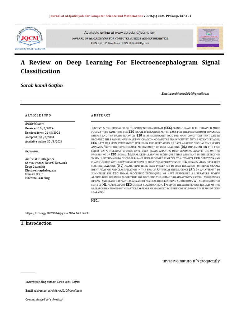 A Review On Deep Learning For Electroencephalogram | PDF | Deep ...
