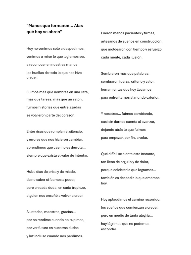 Poesía Manos Que Formaron... Alas Que Hoy Se Abren | PDF