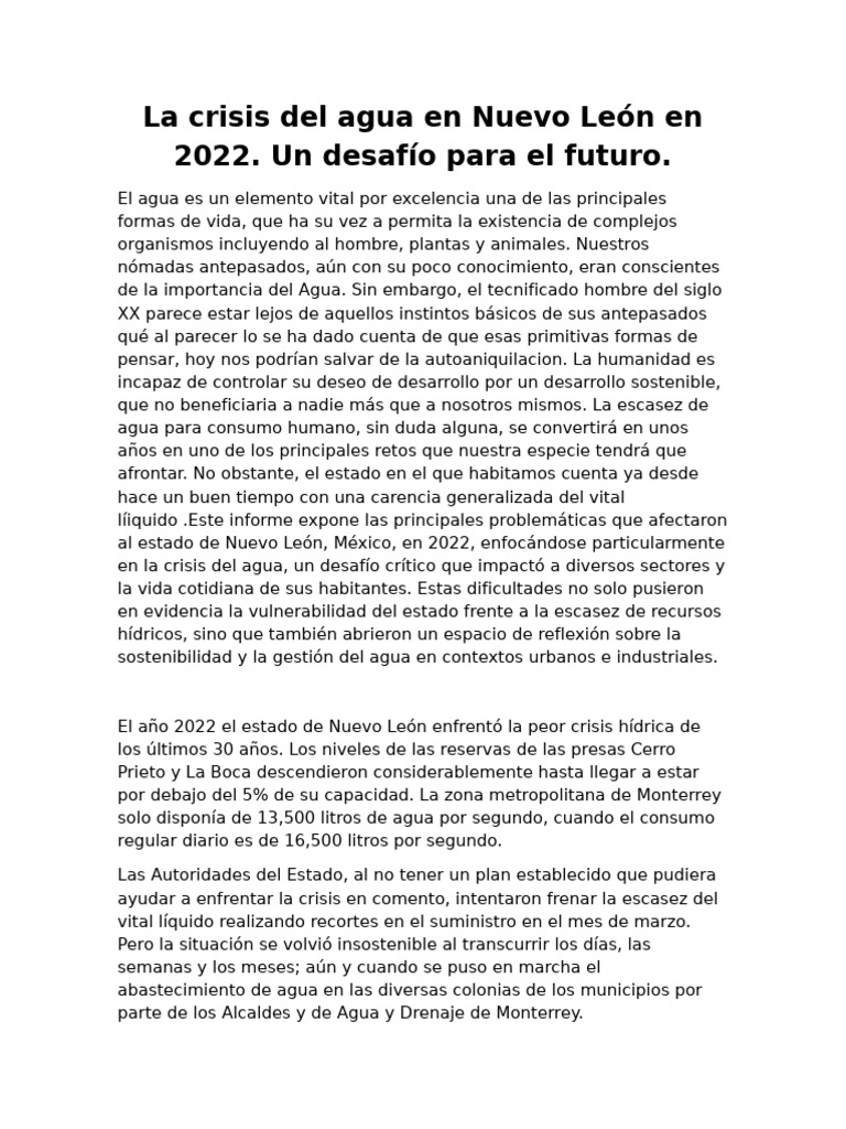 La Crisis Del Agua en Nuevo Leon en 2022, Un Desafio para El Futuro ...