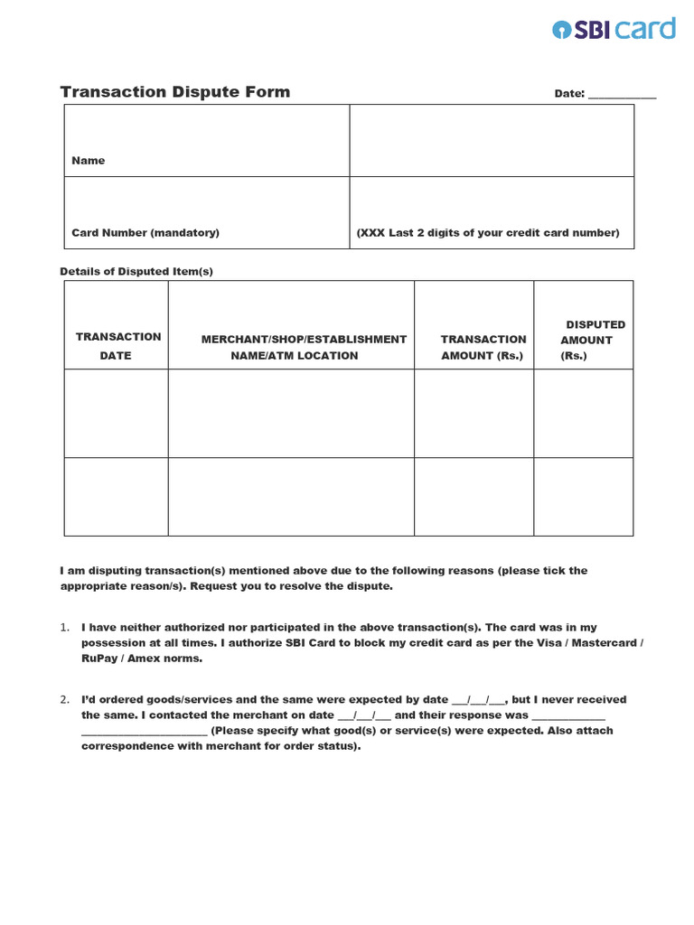 Dispute Form | PDF | Credit Card | Invoice