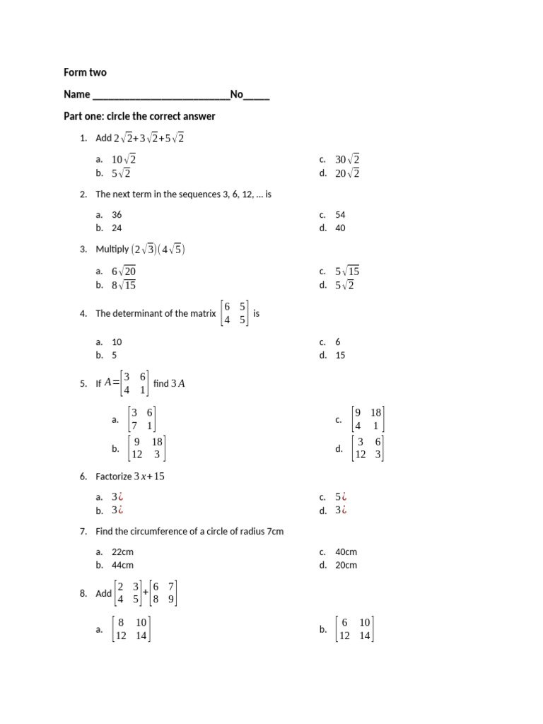 Form Two Mon | PDF