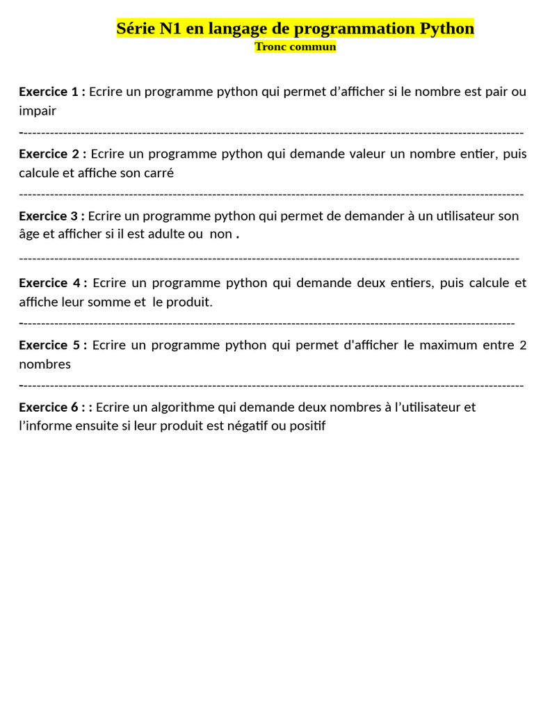 Série N1 Python | PDF | Python (Langage de programmation ...