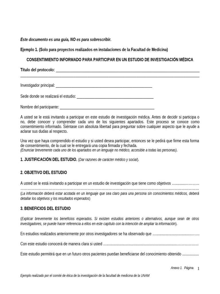 Consentimiento Informado Ejemplo | PDF | Consentimiento informado ...