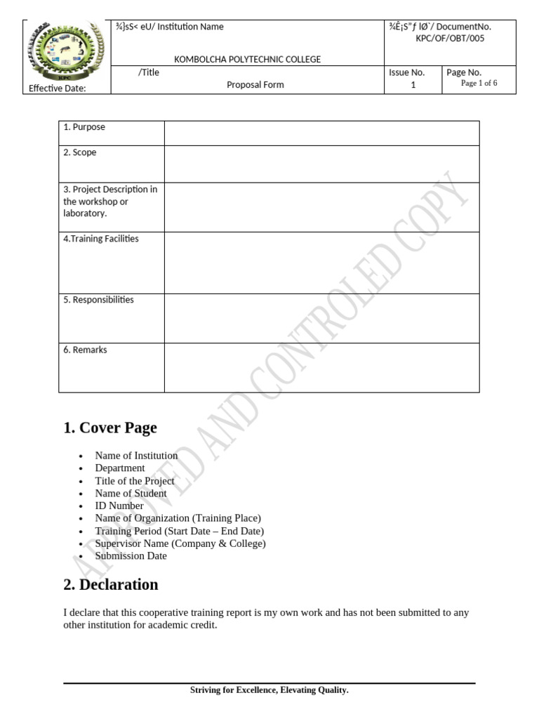 KPC of OBT 005 Proposal Form | PDF