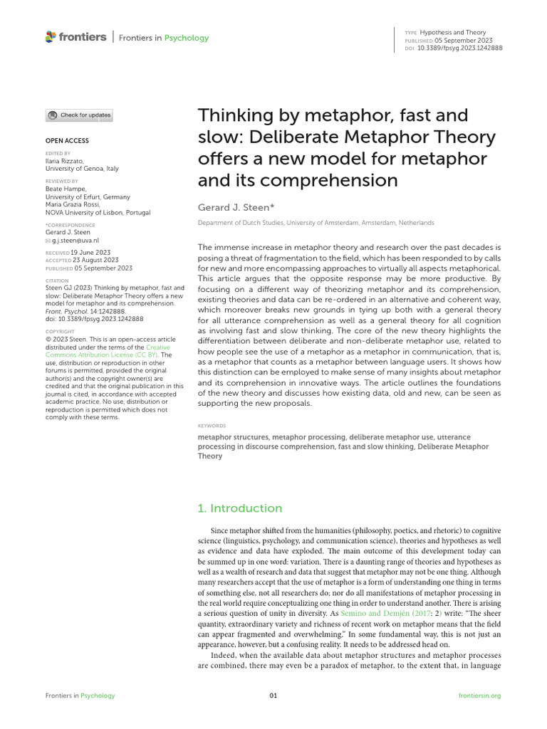 2023 Steen | PDF | Metaphor | Theory