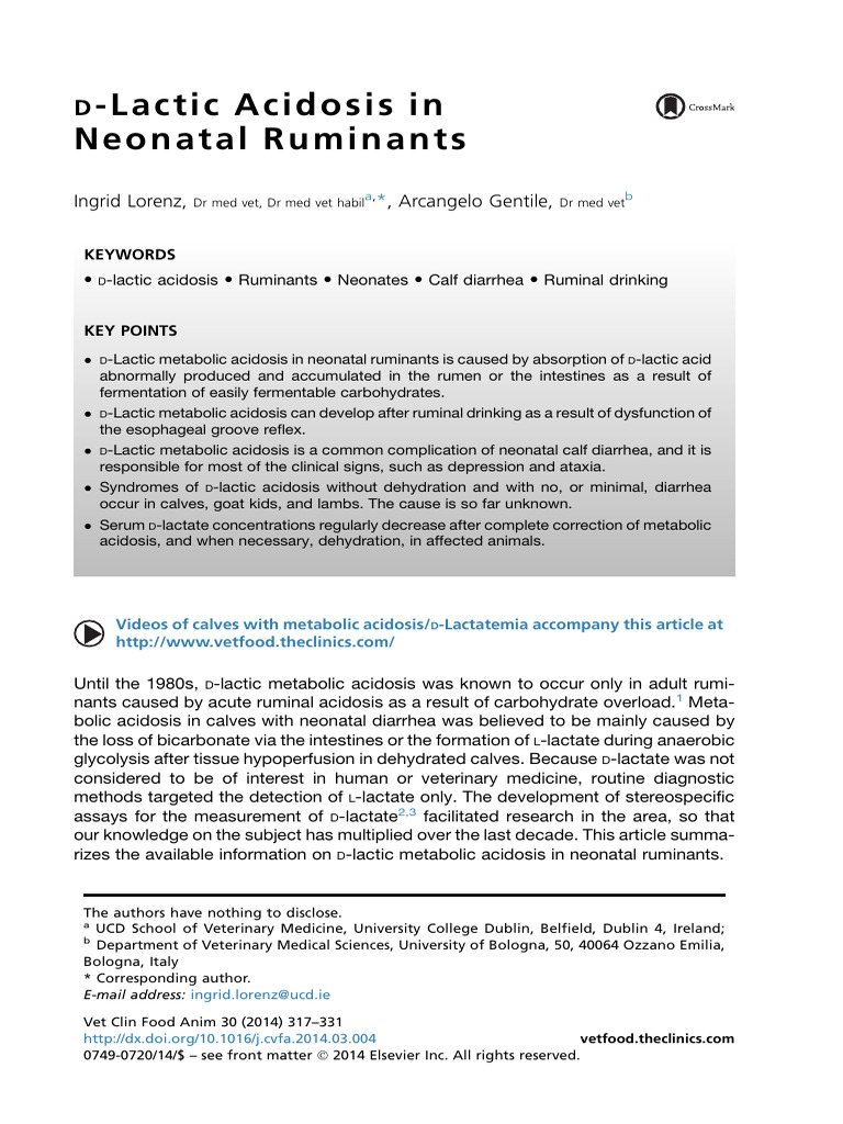 D-Lactic Acidosis in Neonatal Ruminants LORENZ, 2014 | PDF | Kidney ...