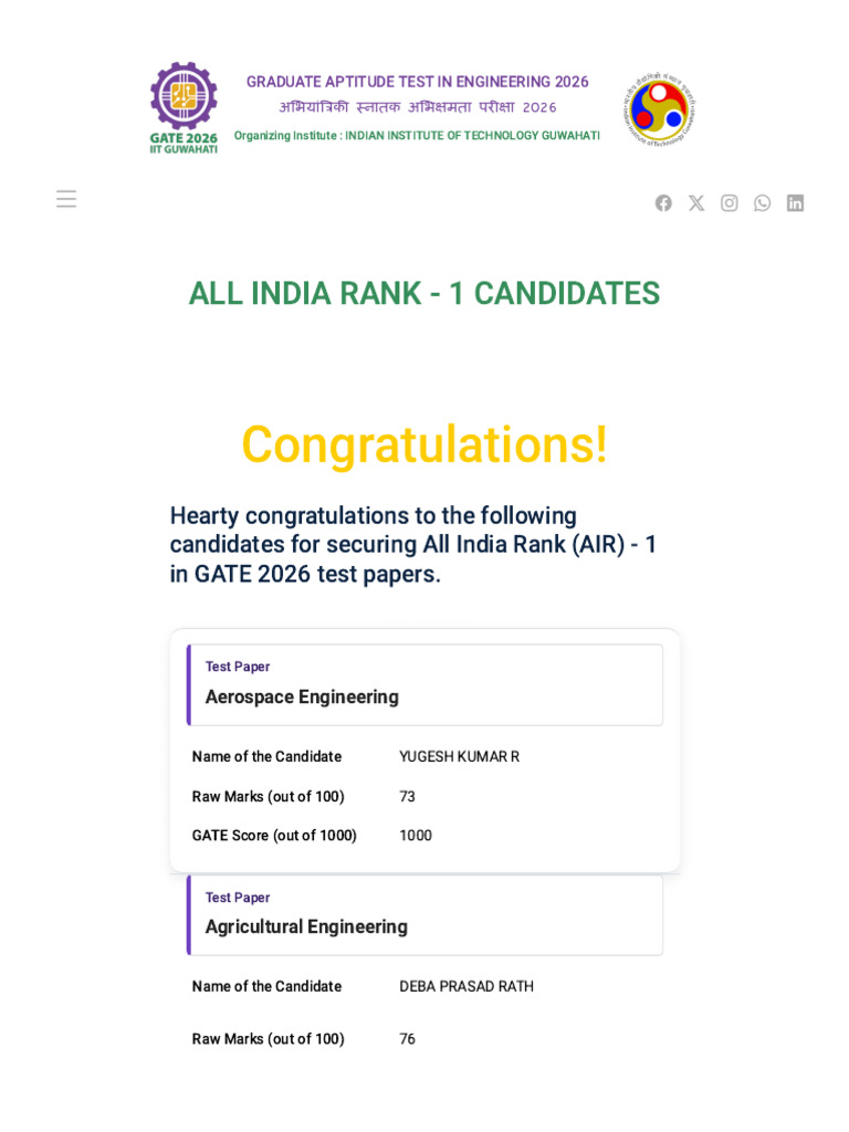 GATE RANks in All Departments | PDF | Engineering | Physical Sciences