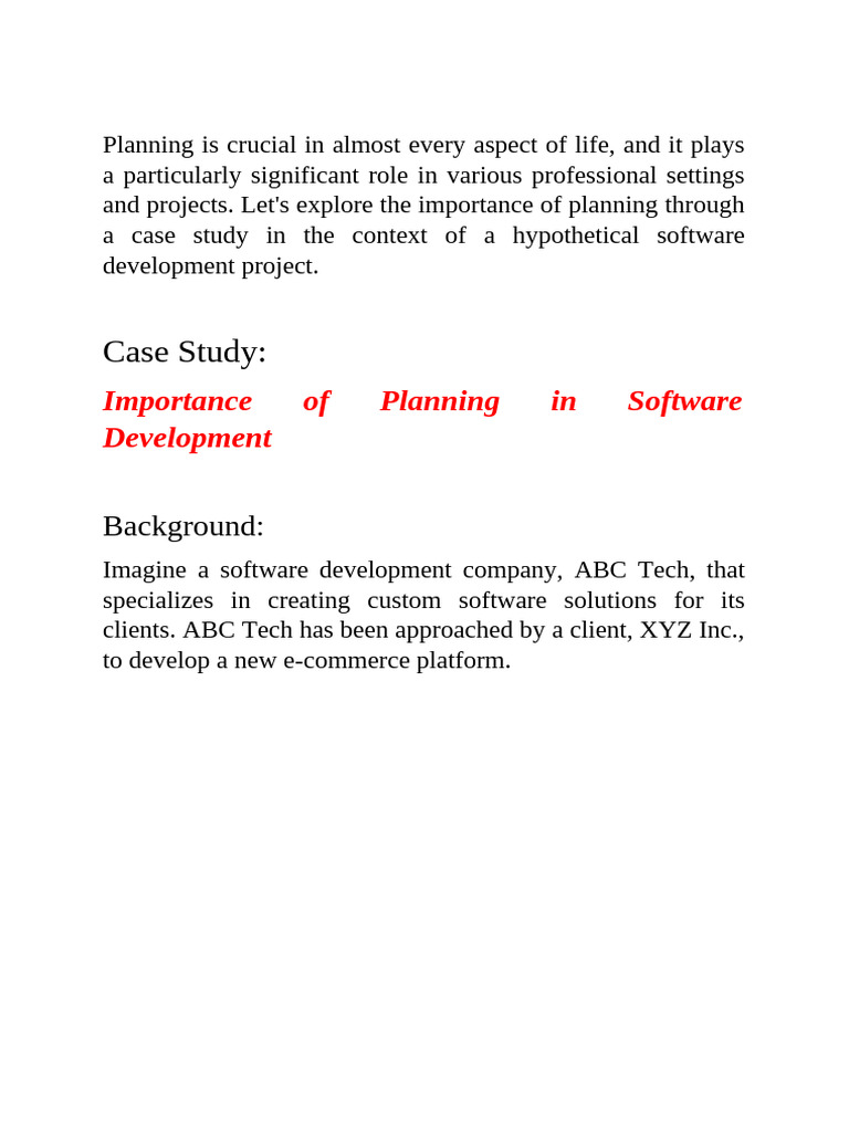 Importance of Planning Case Study | PDF | Software | Software Development