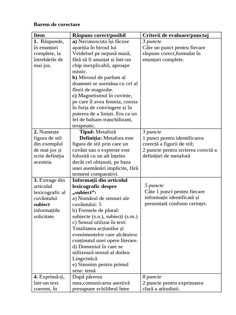 Barem de Corectare TEST NR 1 | PDF