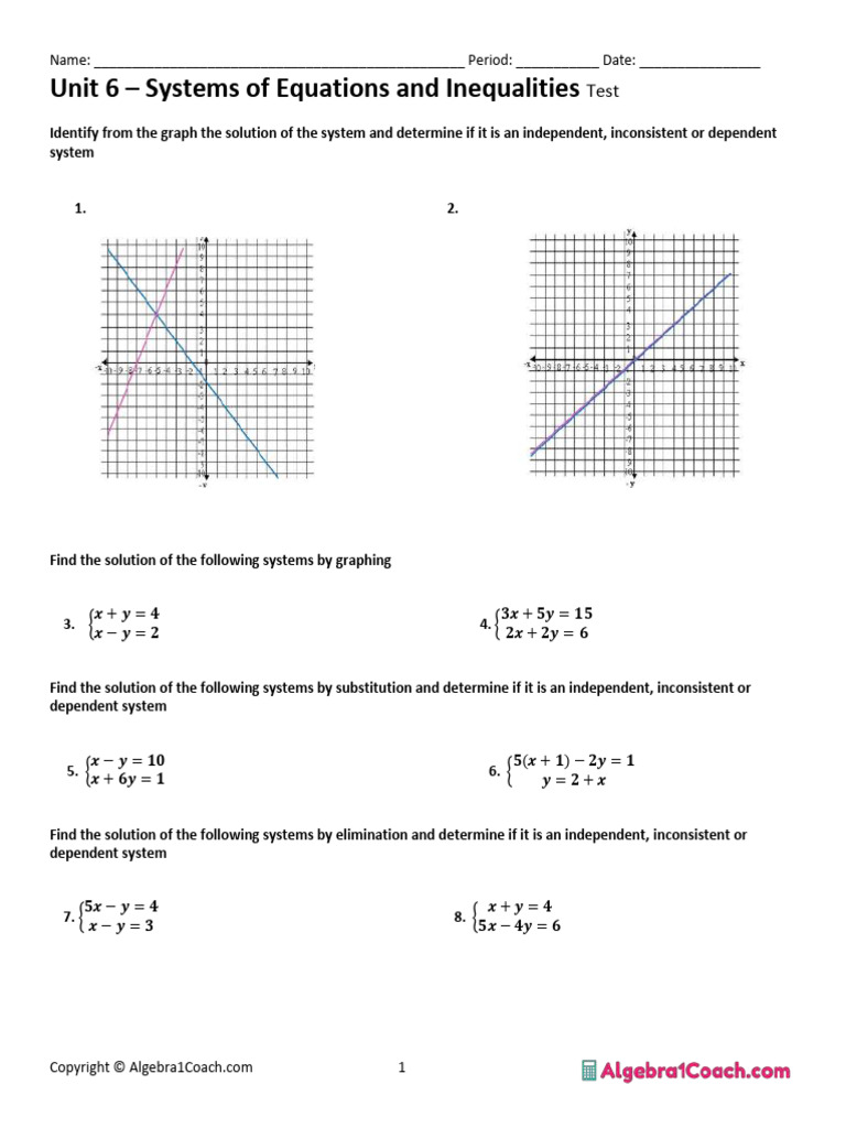 Unit 6 Test Systems of Equations and Inequalities | PDF | Inequality ...
