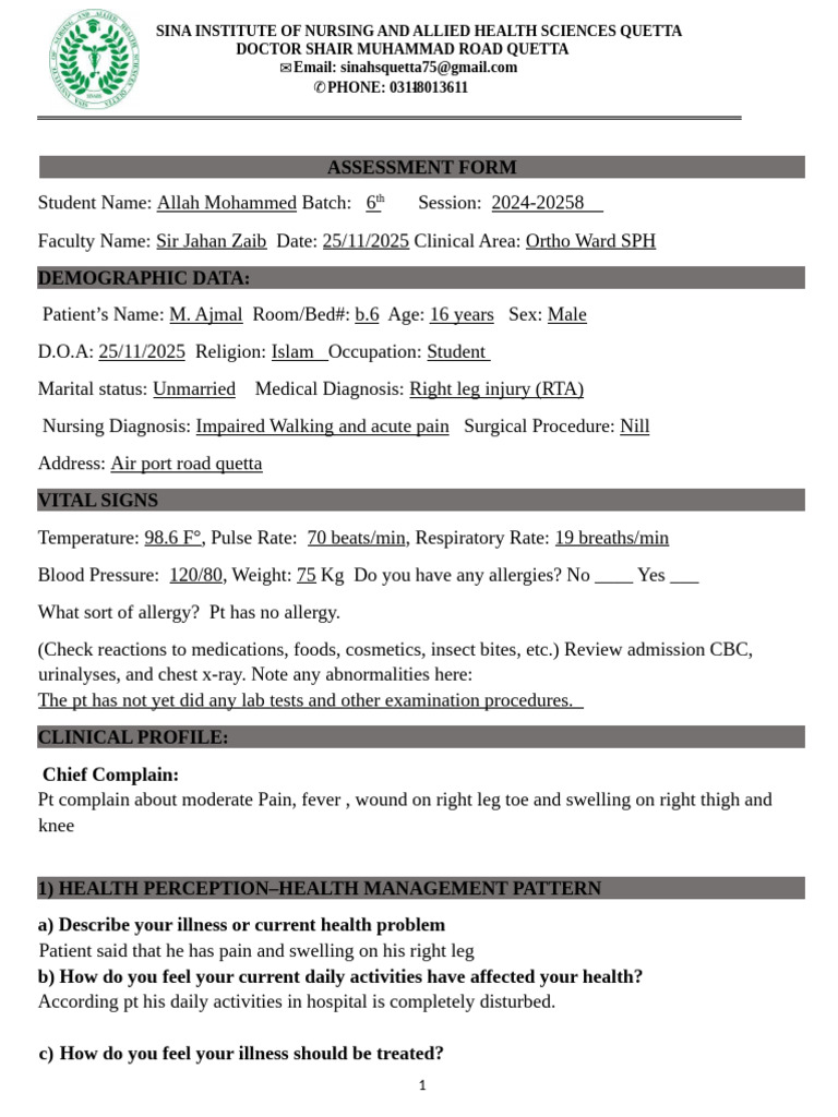 Assessment Form Am | PDF | Prayer | Medicine