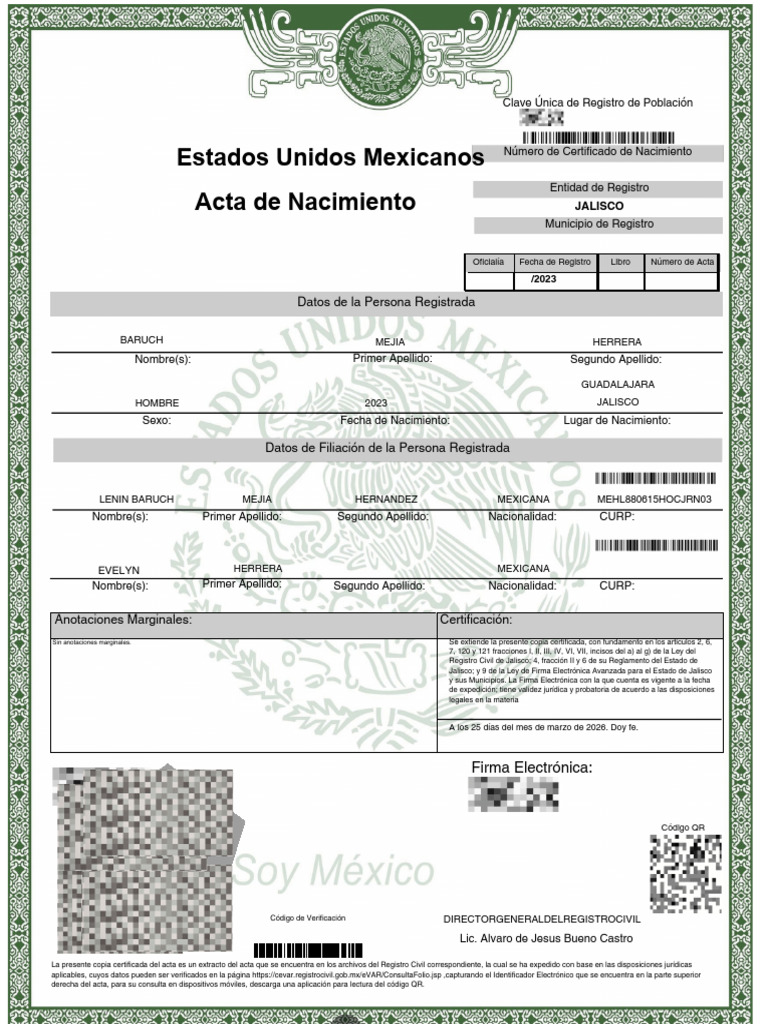 Acta De Nacimiento Baruch Mejia Pdf 