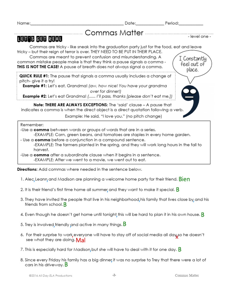 Commas Matter Worksheet-1 | PDF | Comma | Syntax