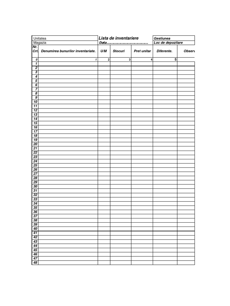 Lista de Inventariere Model Excel | PDF