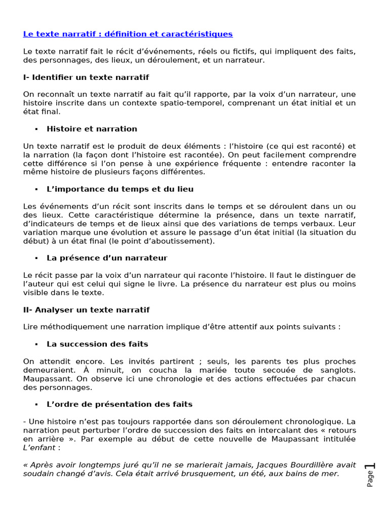 Le Texte Narratif Définition Et Caractéristiques | PDF | Récit | Romans