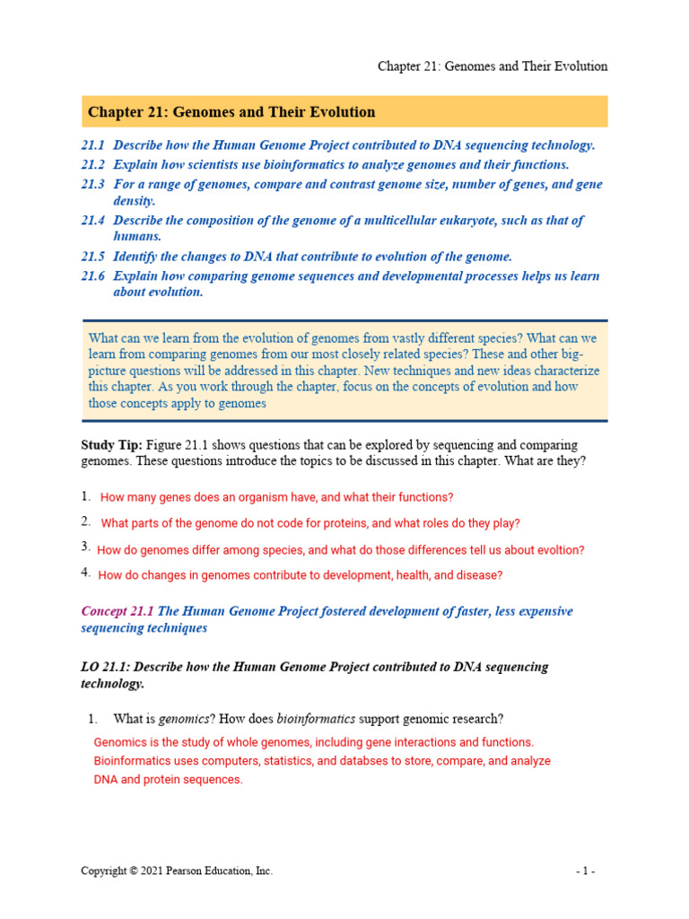 AP Bio CH 21 ARG - Genomes and Their Evolution | PDF | Genome | Gene
