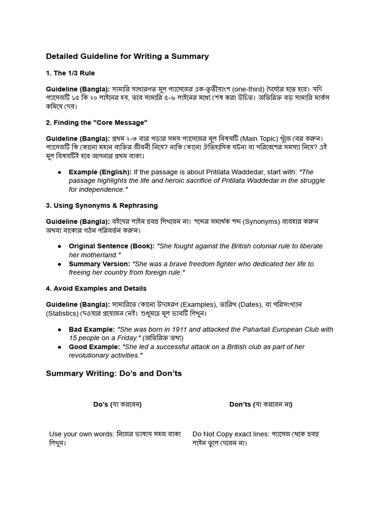 Guideline For Writing A Summary | PDF