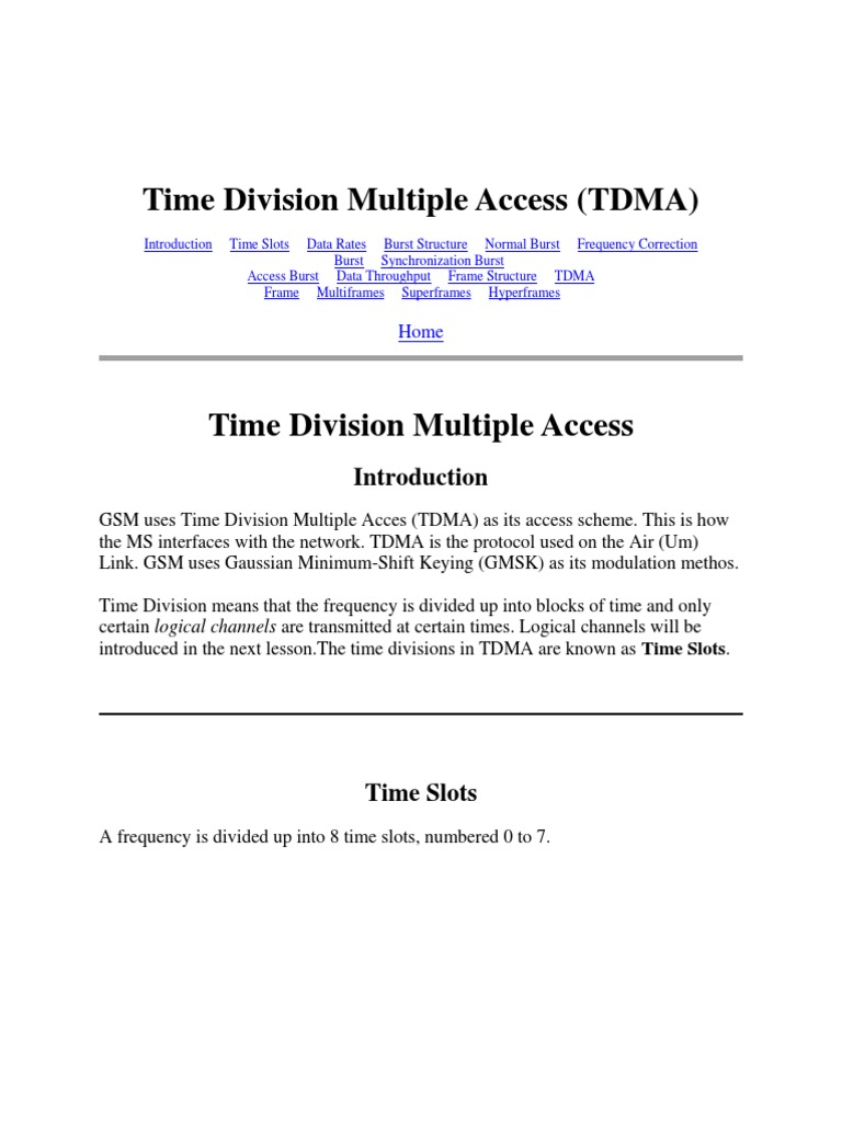 Time Division Multiple Access PDF Channel Access Method Gsm