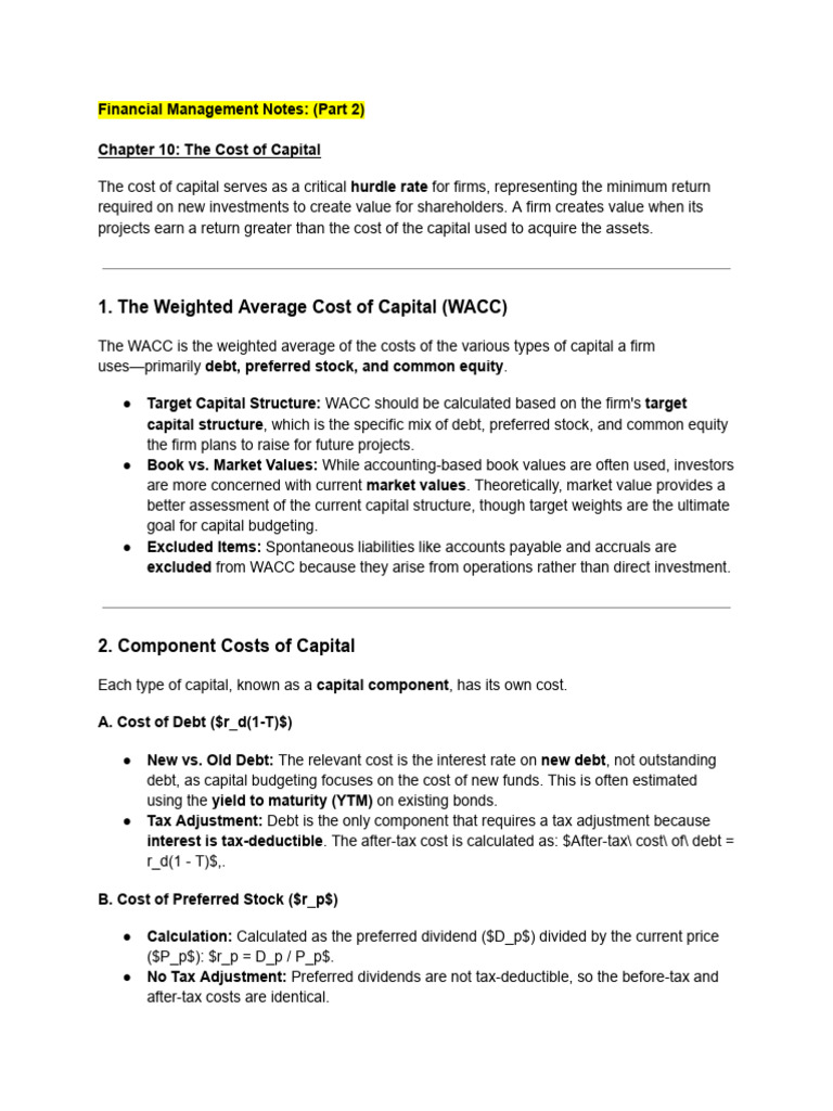 Financial Management Notes 2 | PDF | Net Present Value | Cost Of Capital