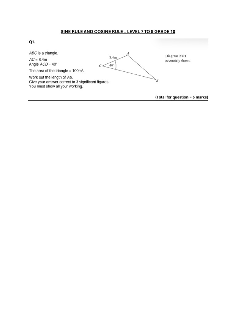 Sine Rule and Cosine Rule Advanced Including AREA | PDF