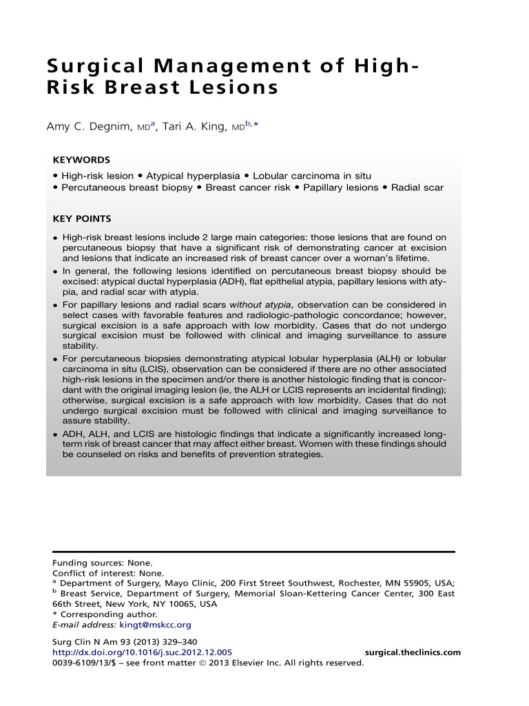 Surgical Management of High-Risk Breast Lesions | PDF | Biopsy | Breast ...