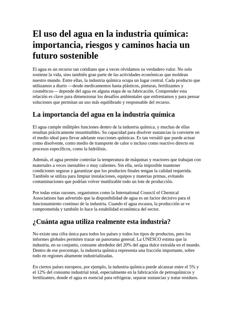 El Uso Del Agua en La Industria Química | PDF | Agua | Industria química