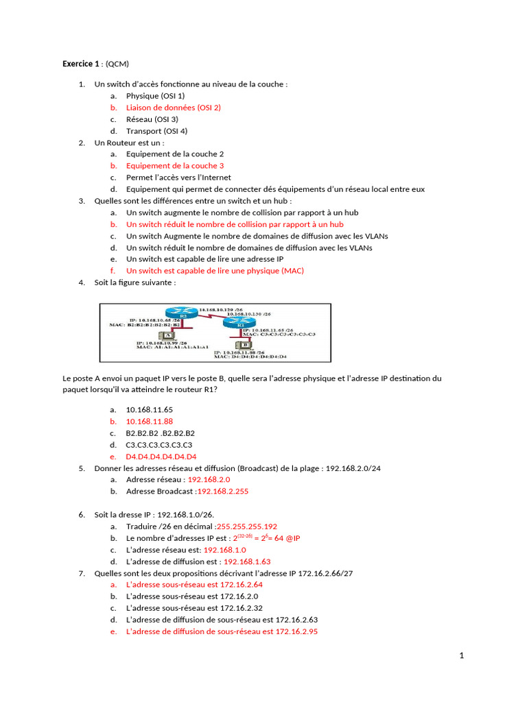 TD1 Reseaux Correction | PDF | Commutateur réseau | Protocoles Internet