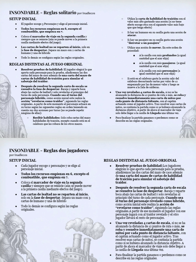 INSONDABLE - Reglas Solo y Dos Jugadores ESPv1 | PDF | Juegos de mesa ...