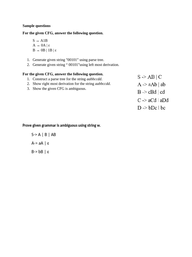 Sample Questions CFG | PDF