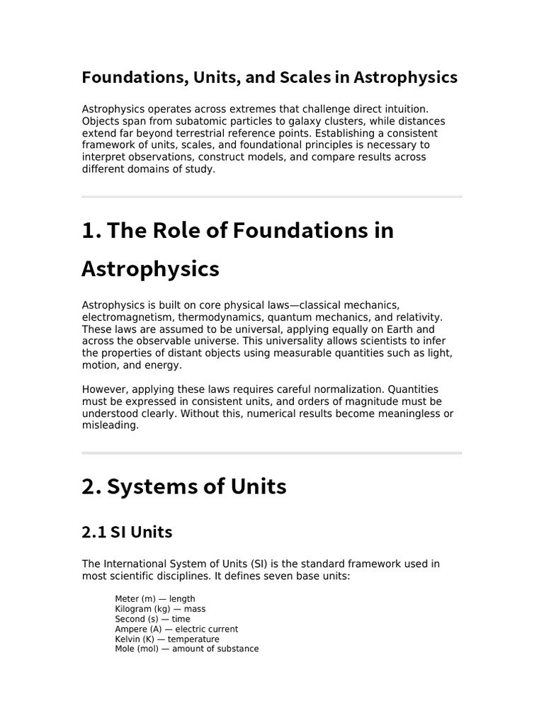 Foundations, Units, and Scales in Astrophusics - Lecture Notes | PDF ...