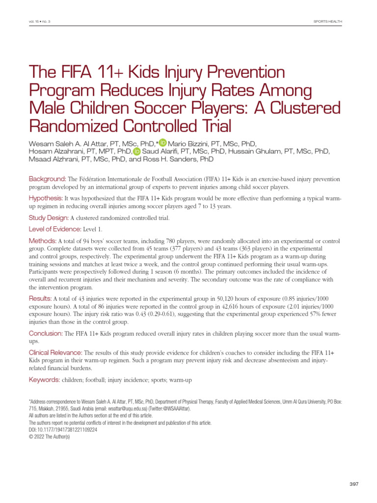 The FIFA 11+ Kids Injury Prevention - ESTUDO CLÍNICO | PDF